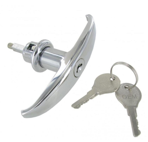 Chrome rear hatch T-handle with lock Bus: until 7.1963 all models 8.1963 until 7.1966 only Ambulance 211829231A